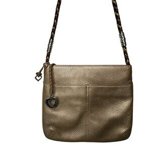 BRIGHTON Pebbled Leather Gold Shoulder Bag Braided Strap Heart Charm